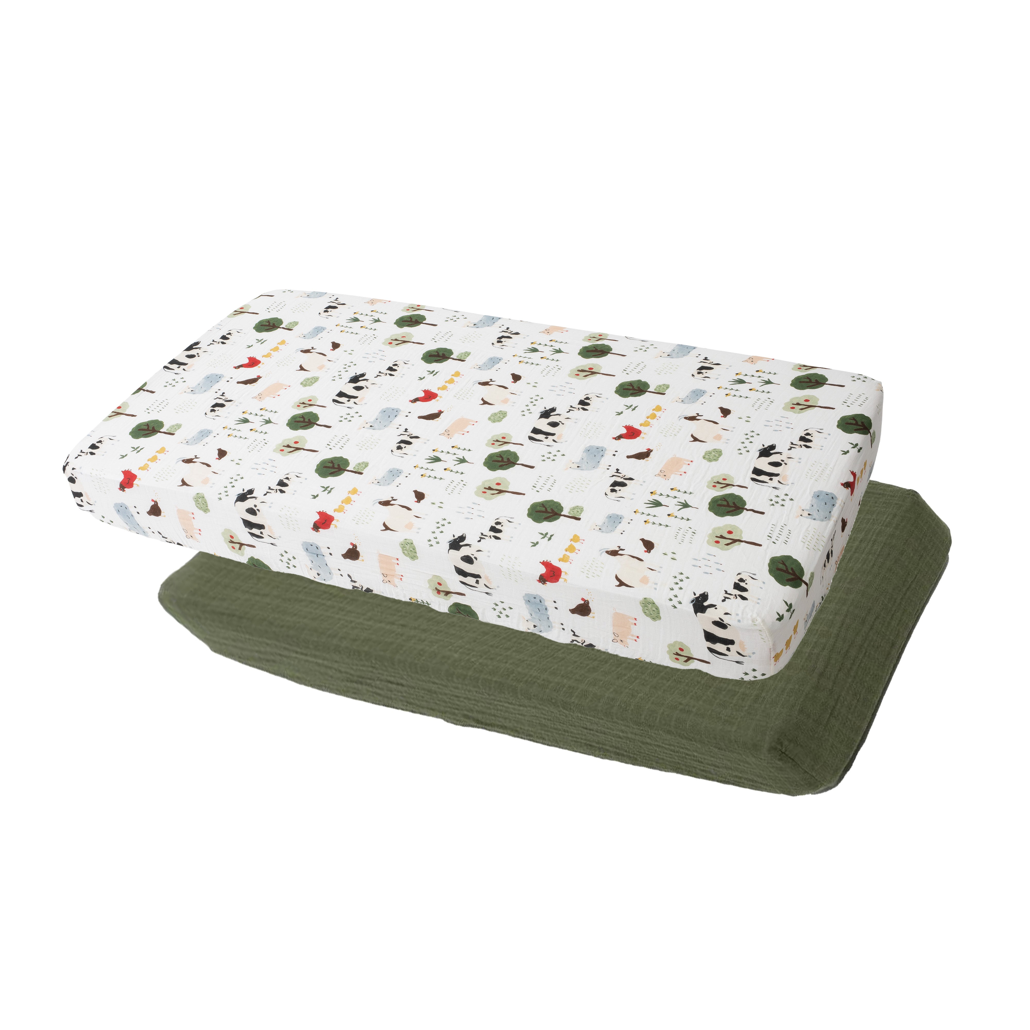 Cotton Muslin Crib Sheet 2 Pack - Family Farm