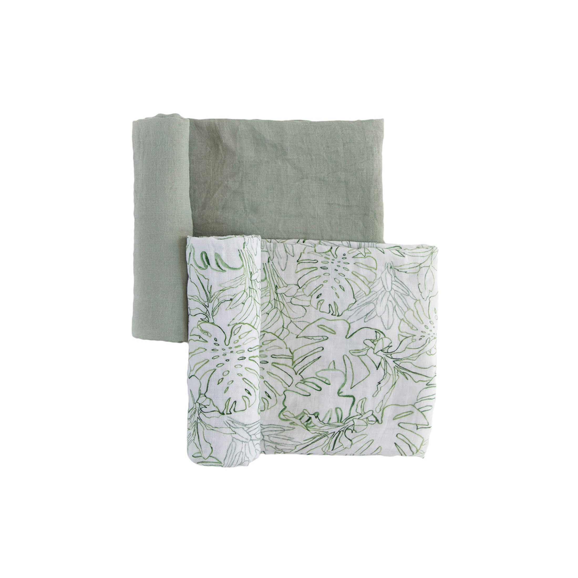 Organic Cotton Muslin Swaddle Blanket 2 Pack - Jungle Leaf Set
