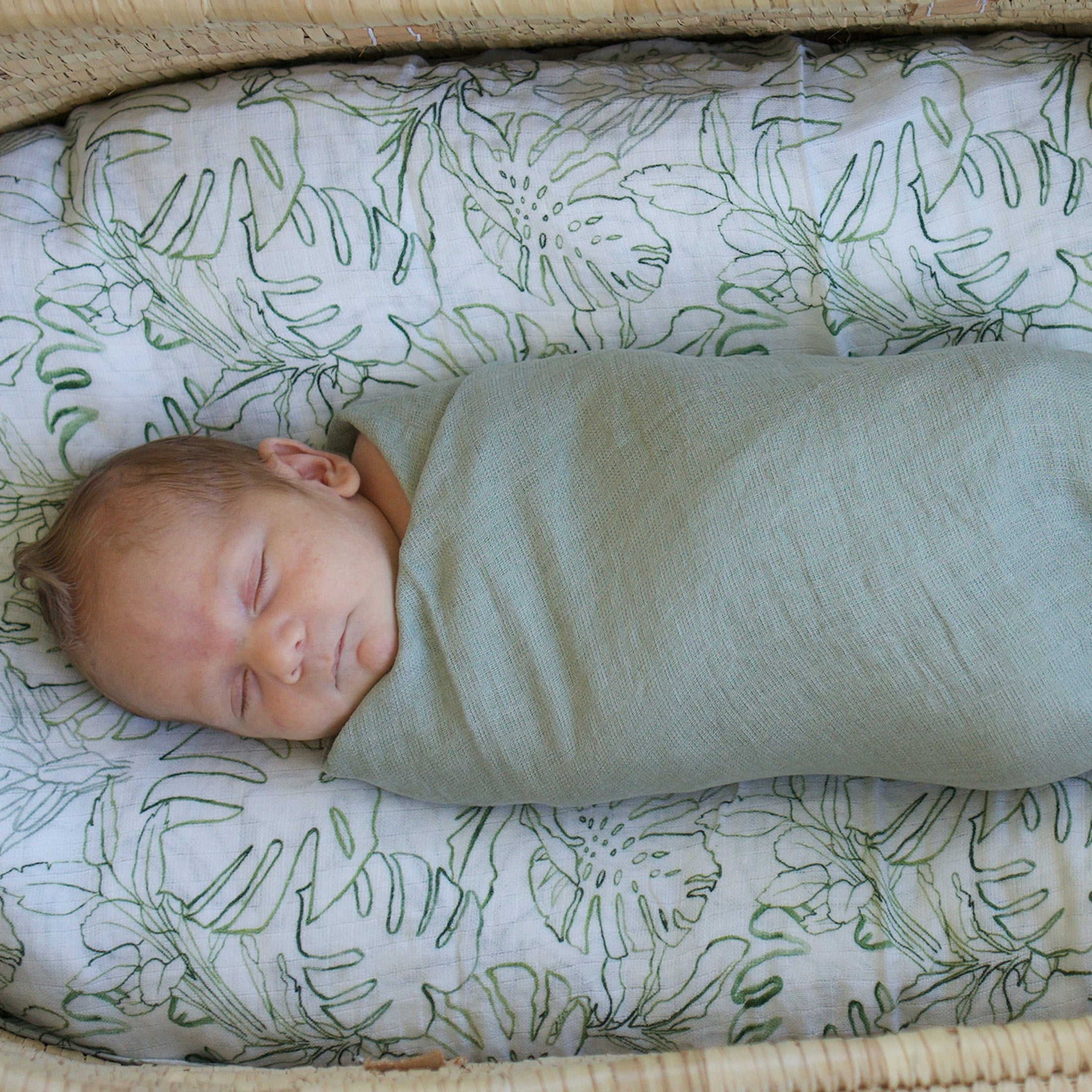 Organic Cotton Muslin Swaddle Blanket 2 Pack - Jungle Leaf Set