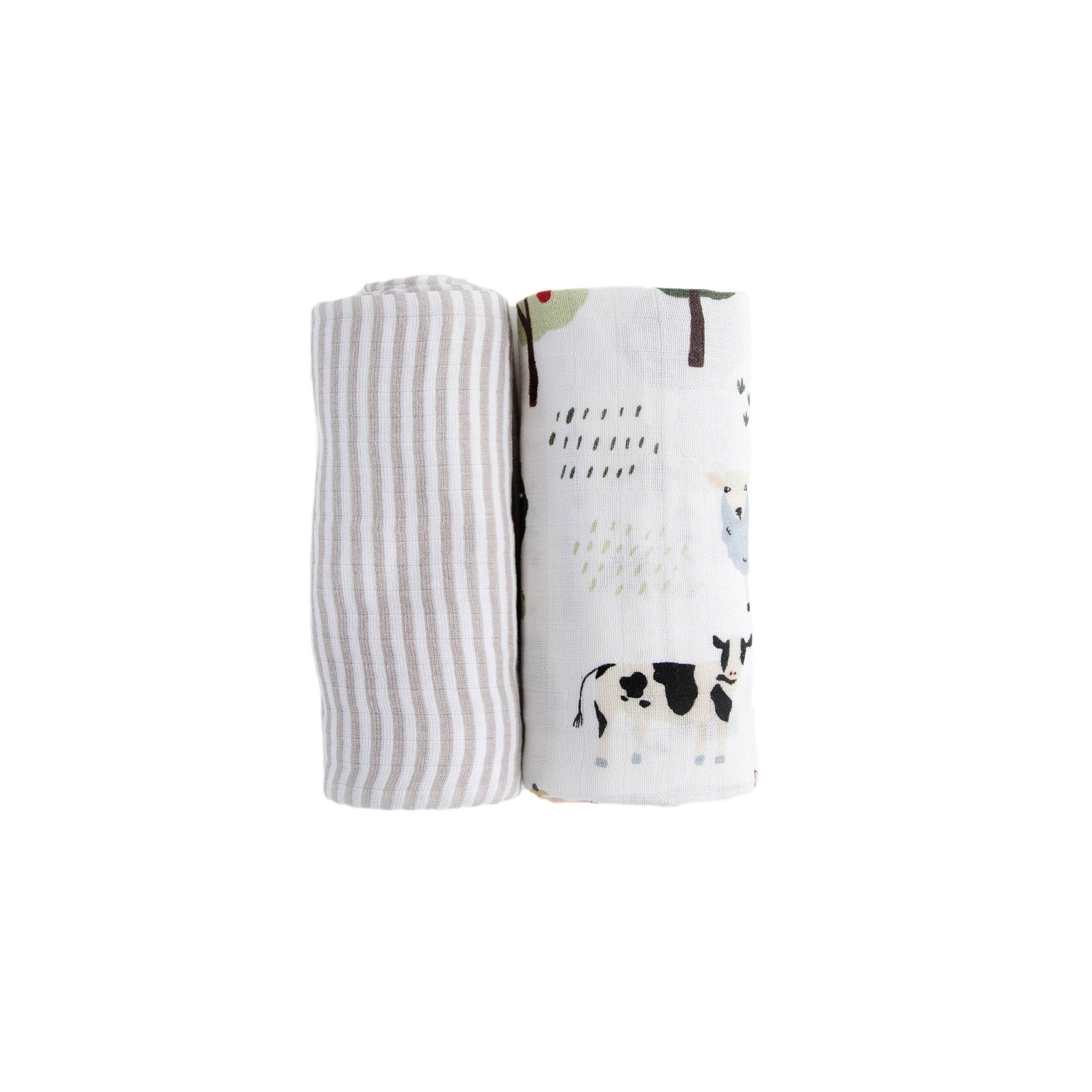 Organic Cotton Muslin Swaddle Blanket 2 Pack - Family Farm Set