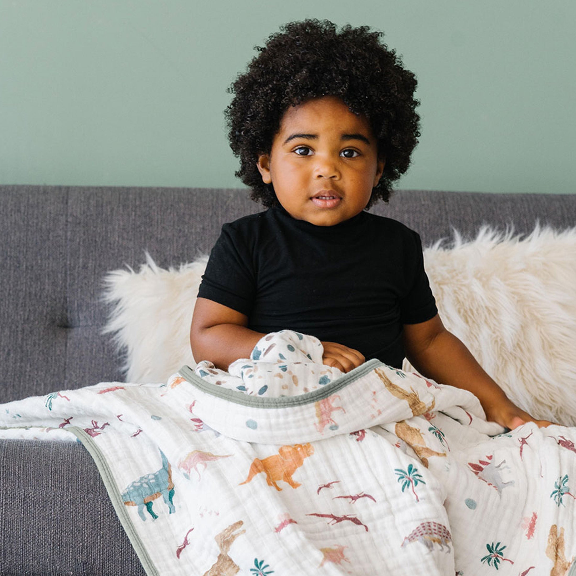 Organic Cotton Muslin Baby Quilt - Dino Days
