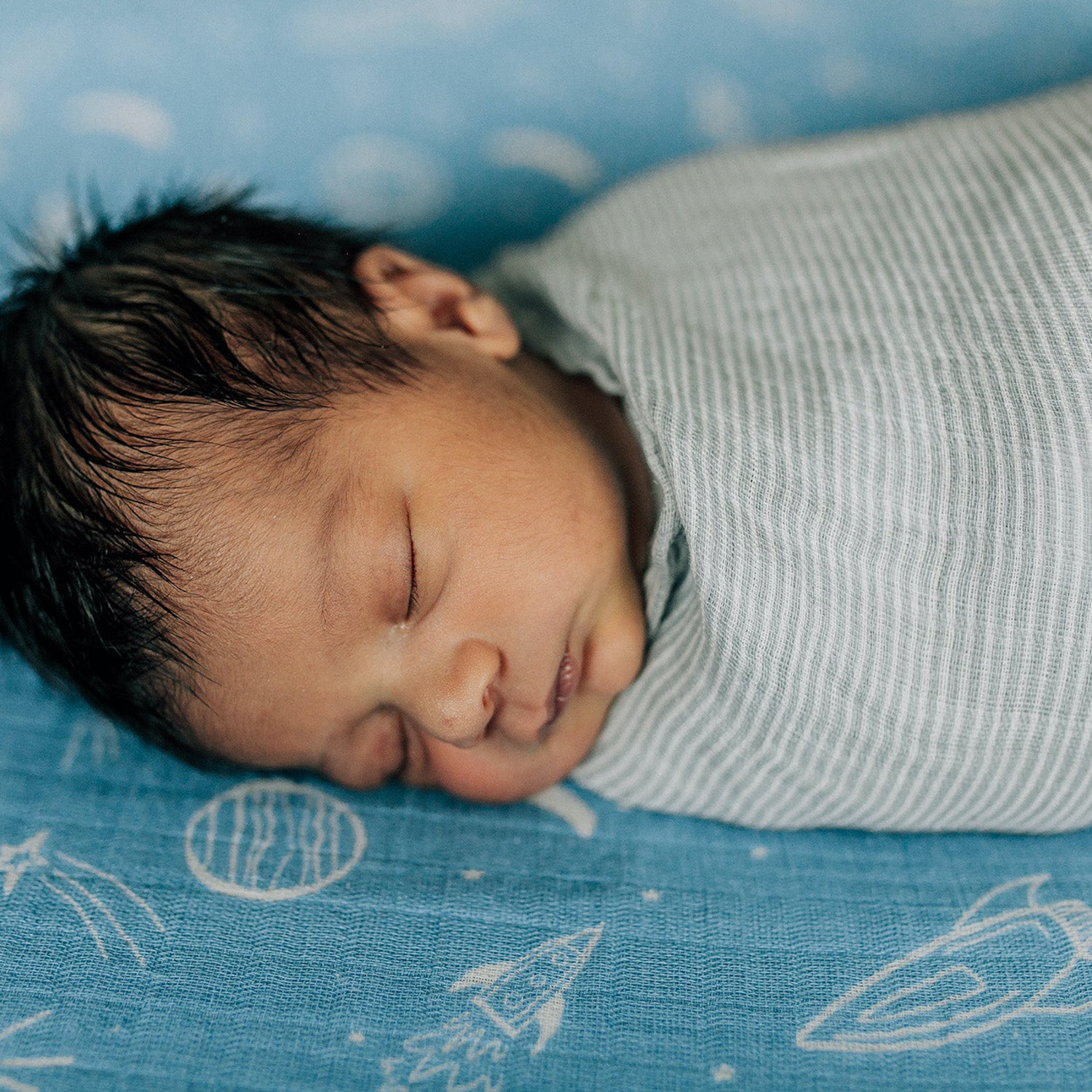 Organic Cotton Muslin Swaddle Blanket - Grey Micro Stripe