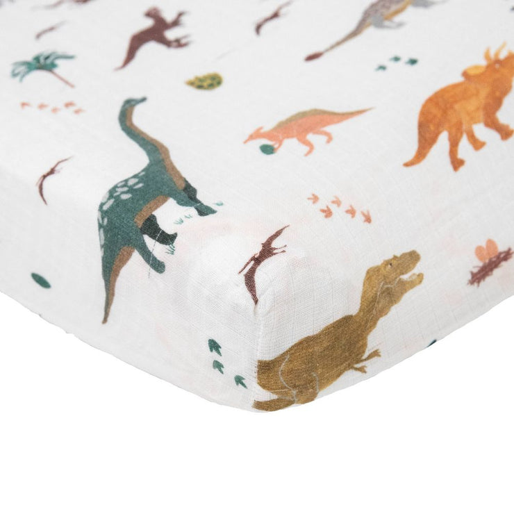 Organic Cotton Muslin Changing Pad Cover - Dino Days