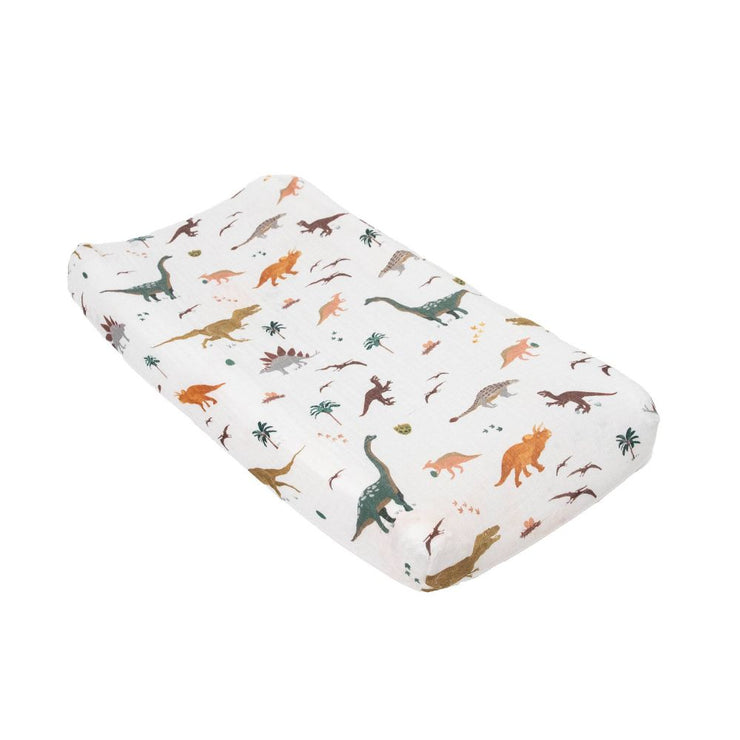 Organic Cotton Muslin Changing Pad Cover - Dino Days
