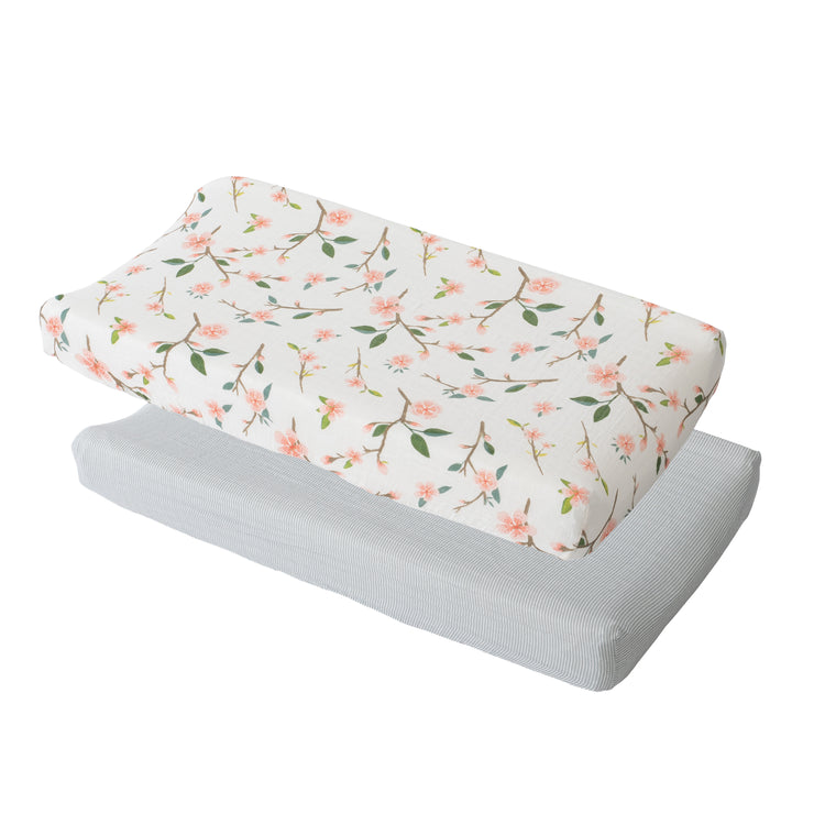 Cotton Muslin Changing Pad Cover 2 Pack - Peach Blossom Set