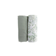 Organic Cotton Muslin Swaddle Blanket 2 Pack - Jungle Leaf Set