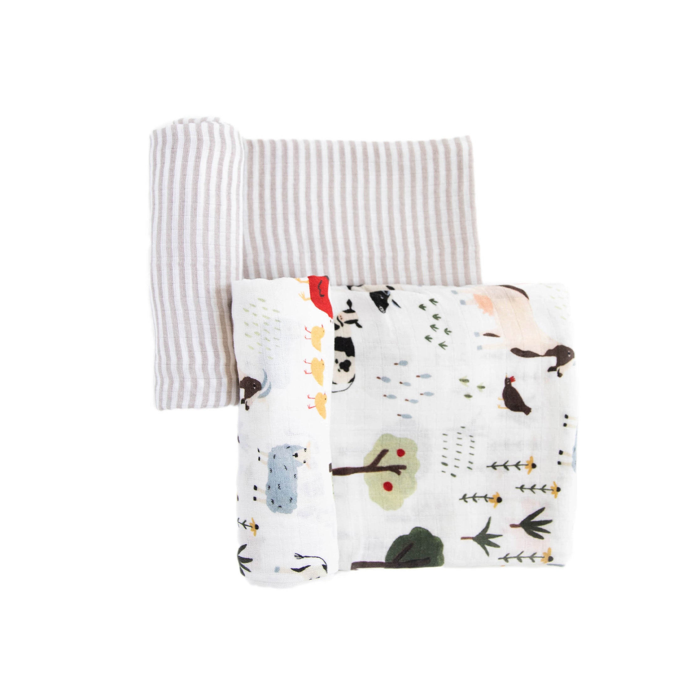 Organic Cotton Muslin Swaddle Blanket 2 Pack - Family Farm Set