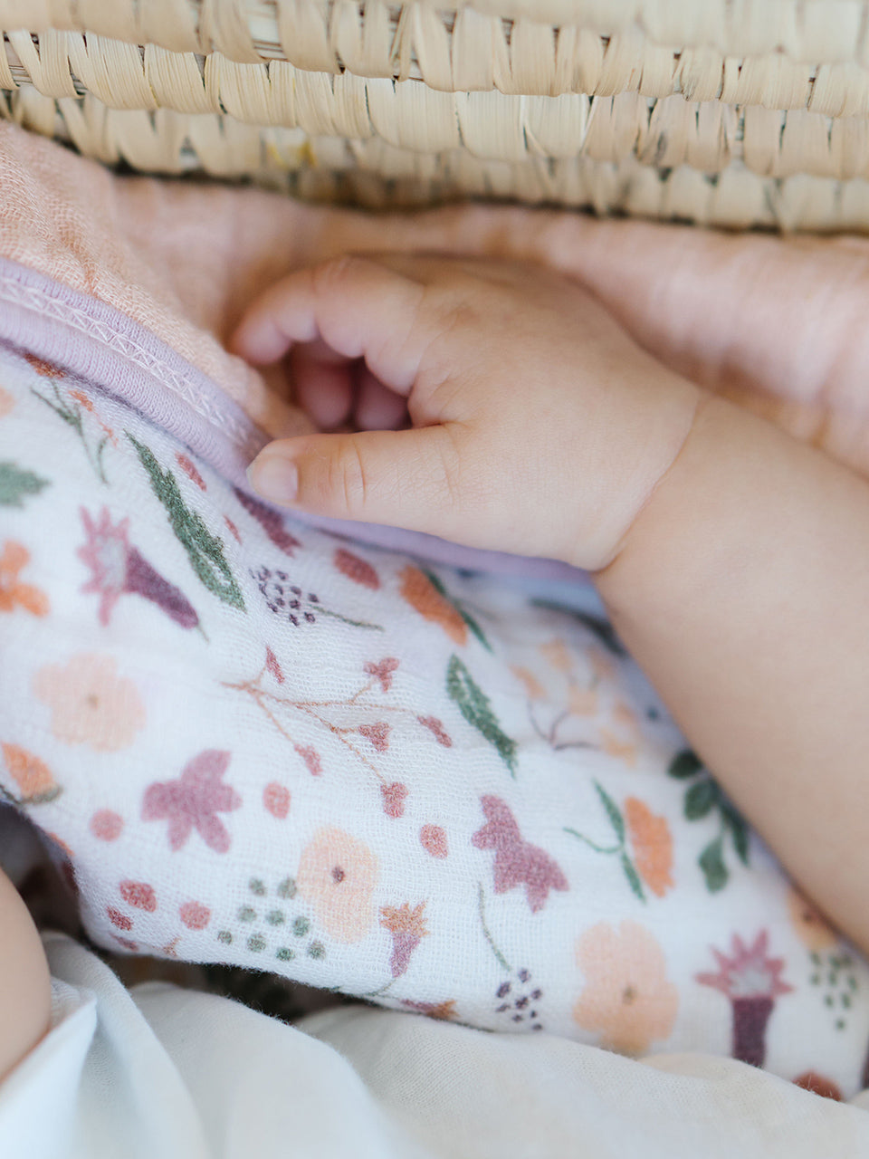 Organic Cotton Muslin Baby Quilt - Mauve Meadow