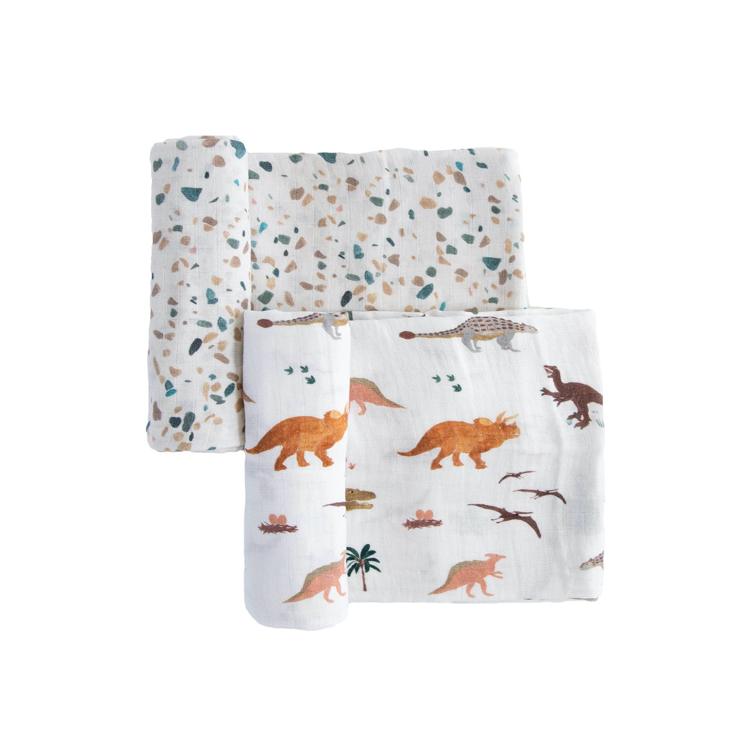 Organic Cotton Muslin Swaddle Blanket 2 Pack - Dino Days Set