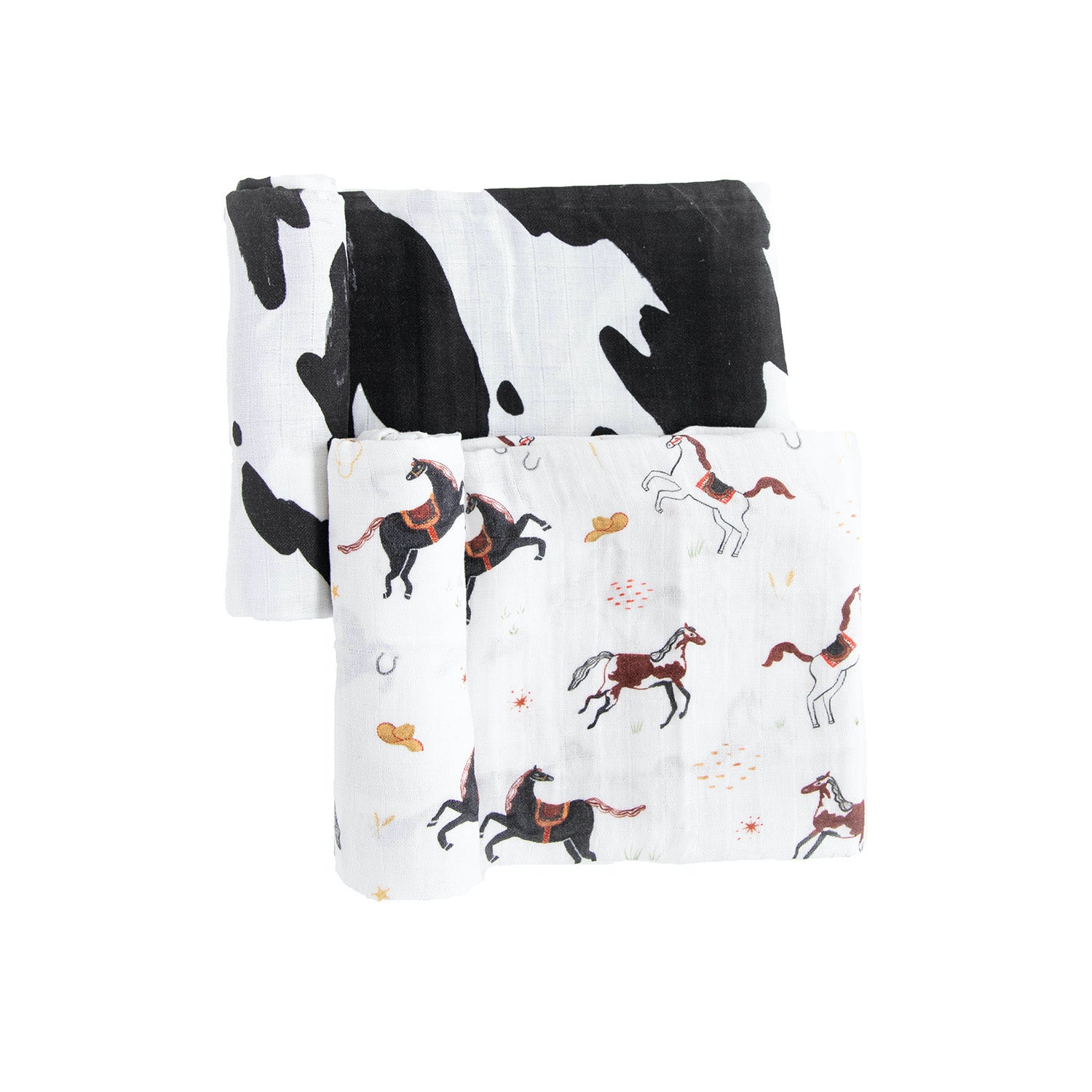 Organic Cotton Muslin Swaddle Blanket 2 Pack - Howdy Horse Set