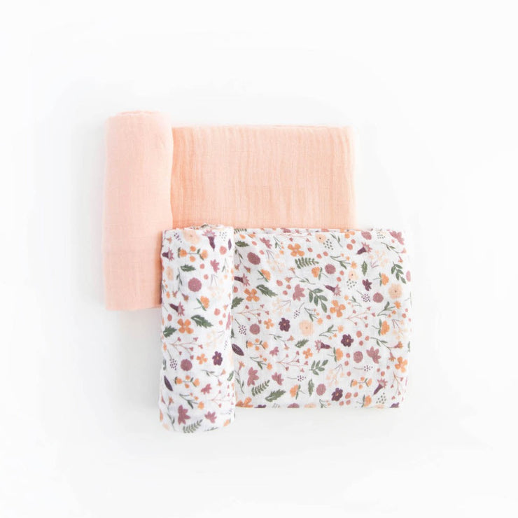 Organic Cotton Muslin Swaddle Blanket 2 Pack - Mauve Meadow Set