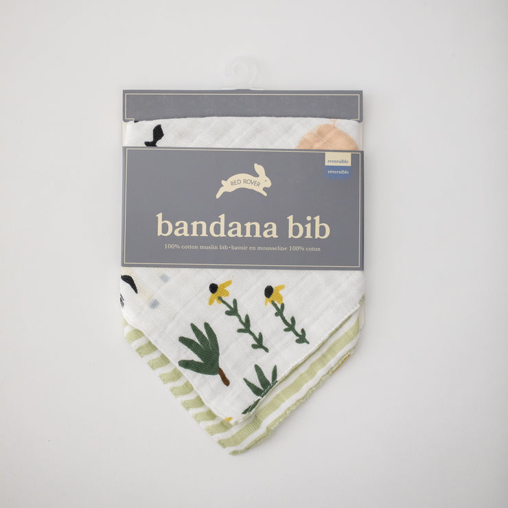cotton muslin reversible bandana bib family farm print in packaging