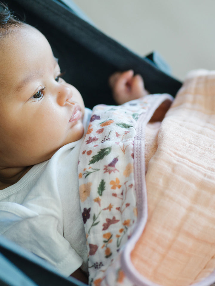 Organic Cotton Muslin Baby Quilt - Mauve Meadow